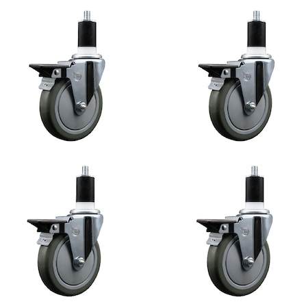Service Caster 5'' Gray Poly Swivel 1-1/2'' Expanding Stem Caster Set with Brake, 4PK SCC-EX20S514-PPUB-PLB-112-4